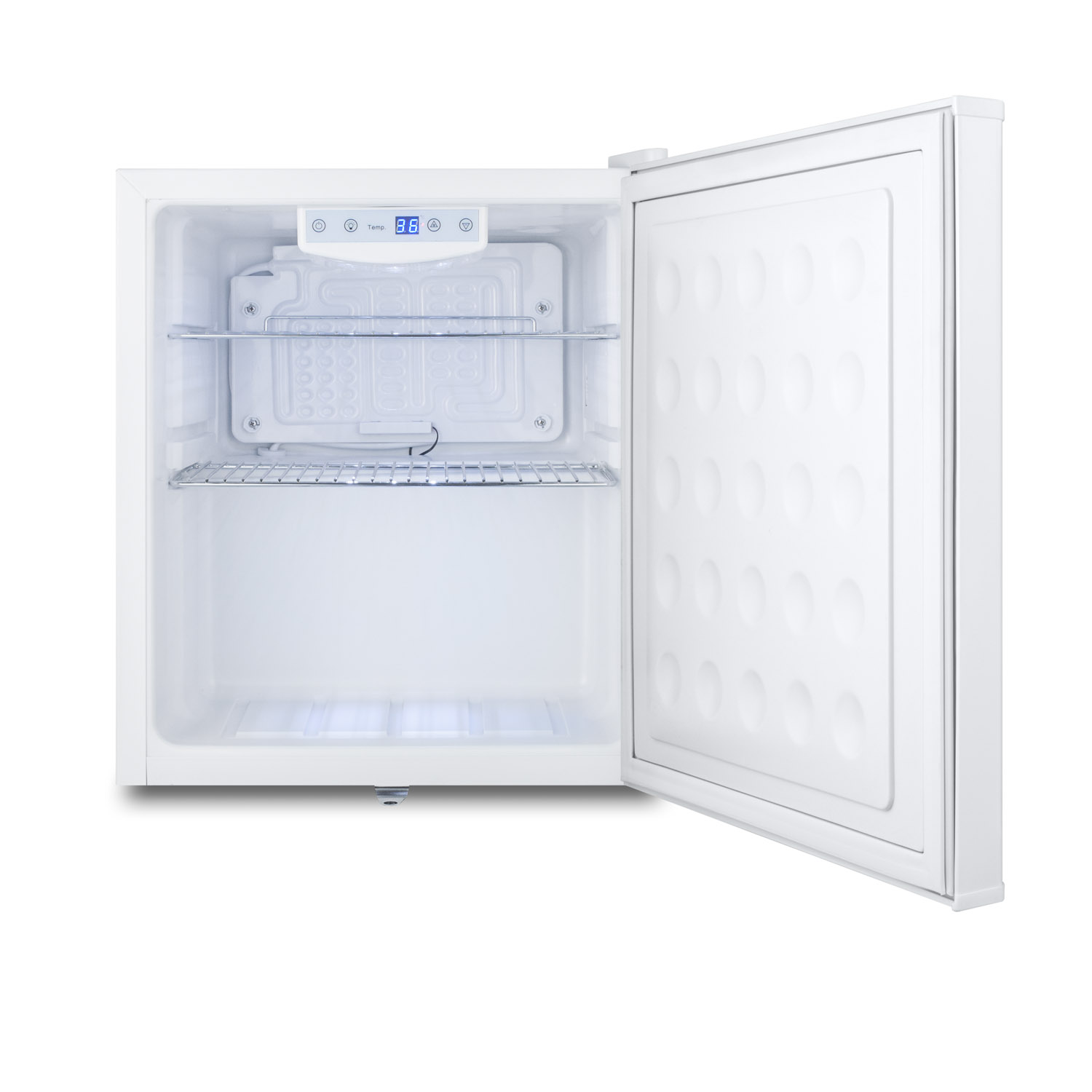Commercially approved compact all-refrigerator in white with digital thermostat